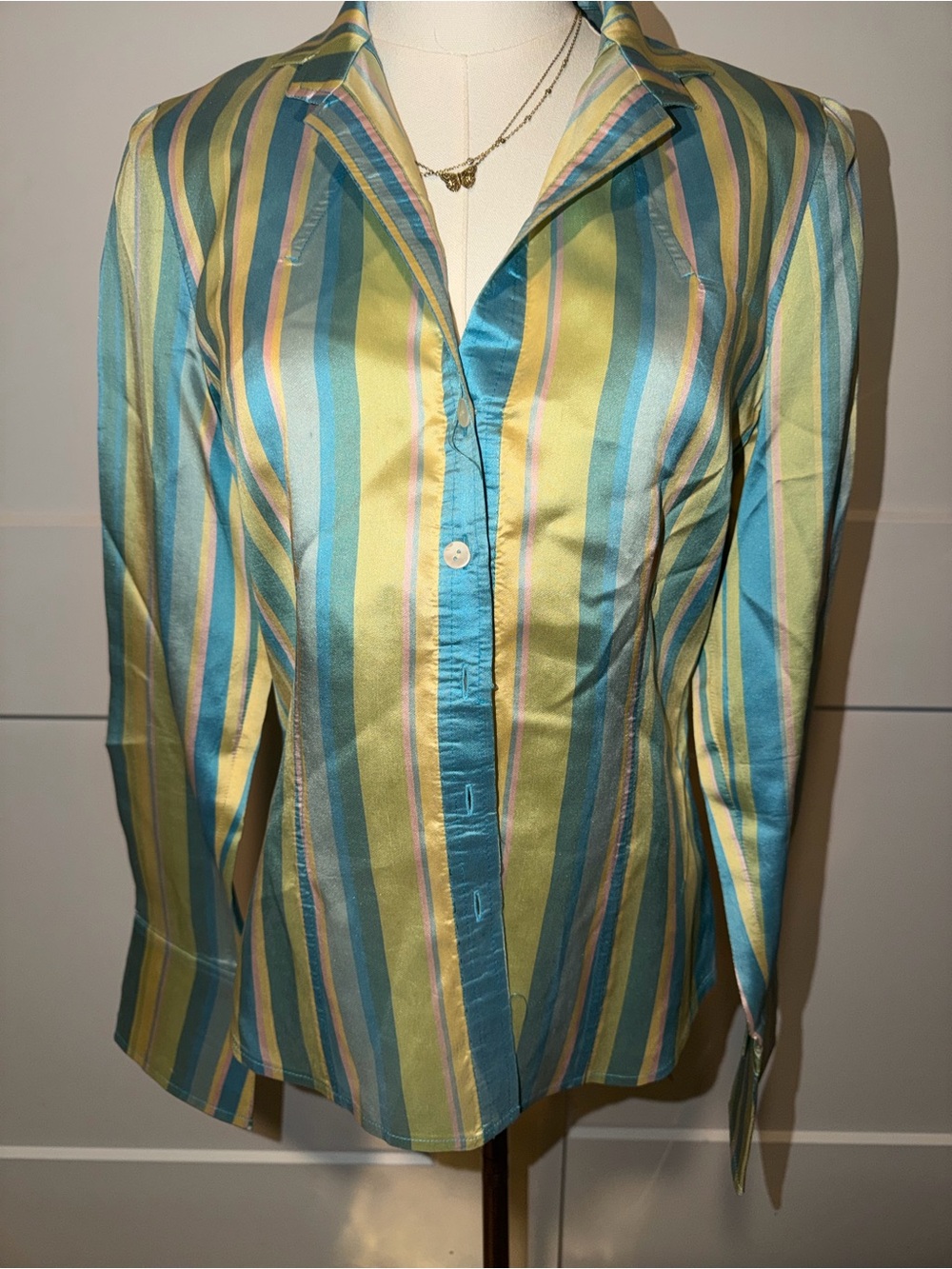 Carlisle Striped Button-Down Shirt in Blue, Green & Yellow